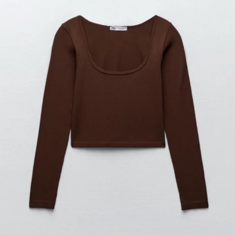 Zara Ribbed Seamless Brown Long Sleeve